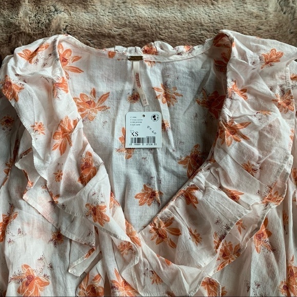 Free People Amanda Ruffle Top Ivory Floral - Picture 6 of 11